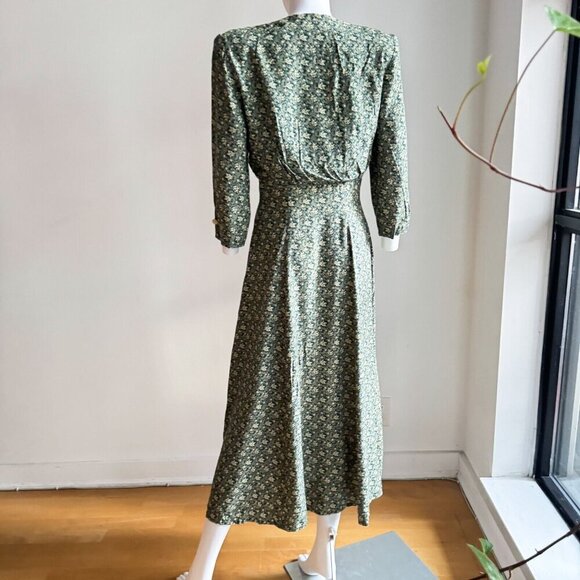 Vintage Algo 90s Microfloral 3/4 Sleeve Midi Dress S/M - Picture 9 of 11
